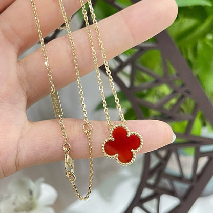 [Clara Jewels]CLOVER 15MM CARNELIAN SINGLE FLOWER NECKLACE