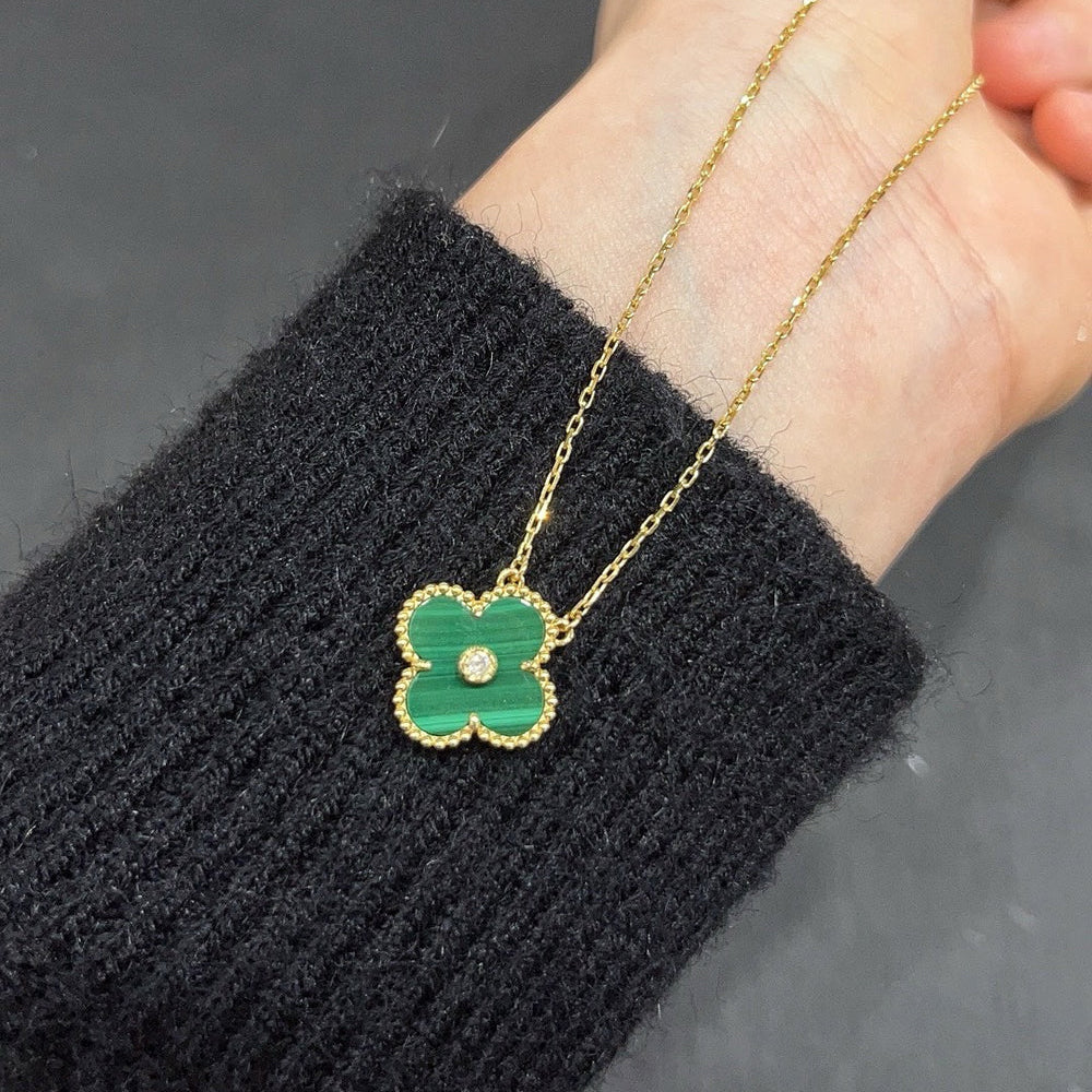 [Clara Jewels]CLOVER 15MM DIAMOND TURQUOISE NECKLACE