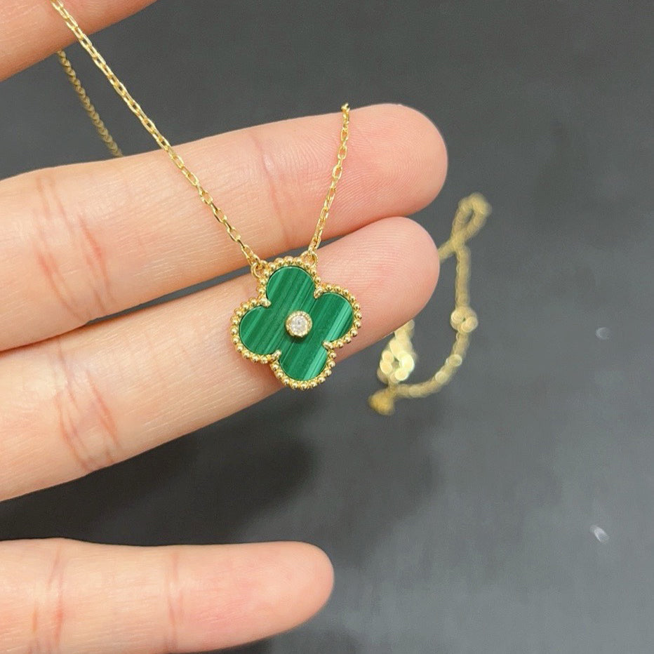 [Clara Jewels]CLOVER 15MM DIAMOND TURQUOISE NECKLACE