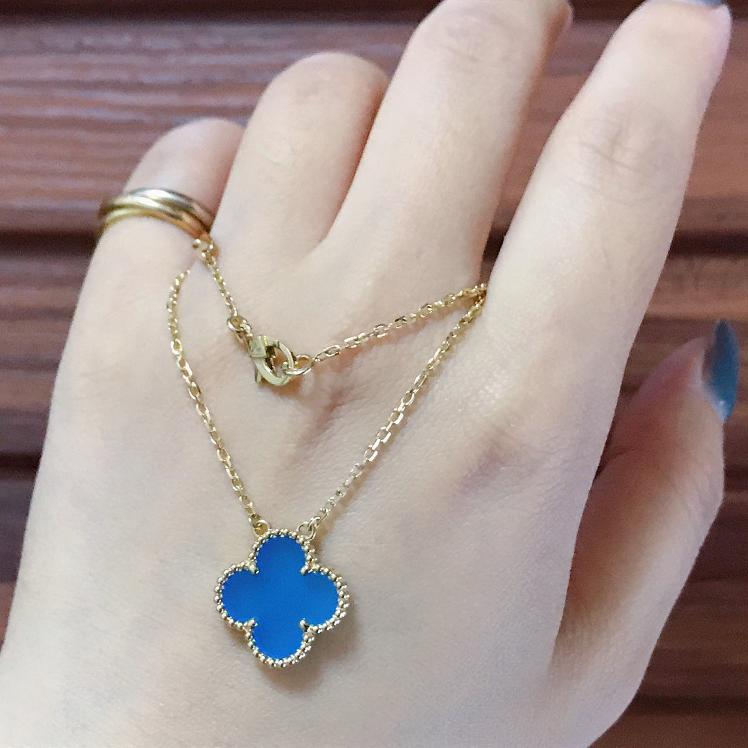[Clara Jewels]CLOVER 15MM BLUE AGATE NECKLACE