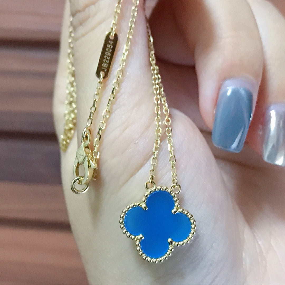 [Clara Jewels]CLOVER 15MM BLUE AGATE NECKLACE