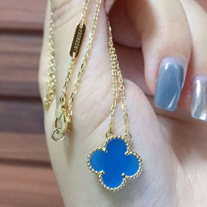 [Clara Jewels]CLOVER 15MM BLUE AGATE NECKLACE