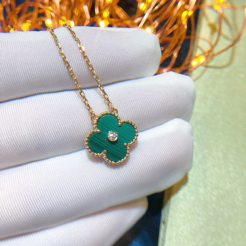 [Clara Jewels]CLOVER 15MM DIAMOND TURQUOISE NECKLACE