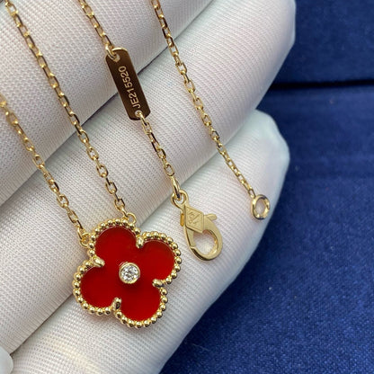 [Clara Jewels]CLOVER 15MM DIAMOND CARNELIAN NECKLACE