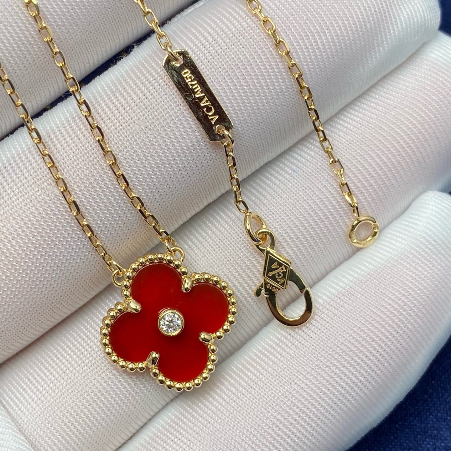[Clara Jewels]CLOVER 15MM DIAMOND CARNELIAN NECKLACE