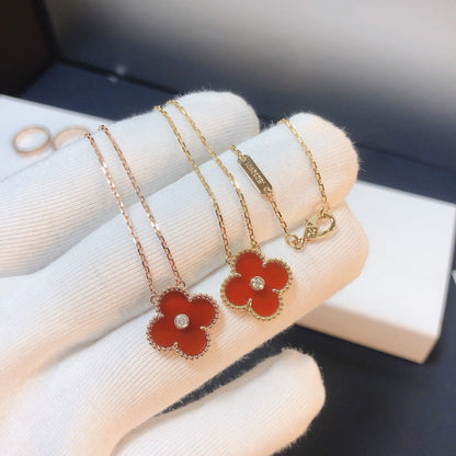 [Clara Jewels]CLOVER 15MM DIAMOND CARNELIAN NECKLACE