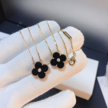 [Clara Jewels]CLOVER 15MM DIAMOND ONYX NECKLACE