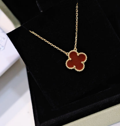 [Clara Jewels]CLOVER 15MM CARNELIAN SINGLE FLOWER NECKLACE