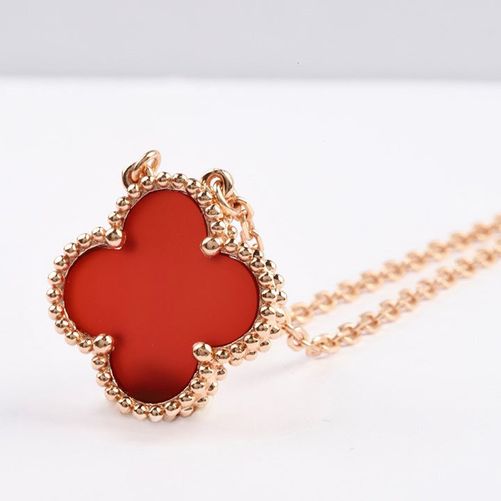 [Clara Jewels]CLOVER 15MM CARNELIAN SINGLE FLOWER NECKLACE