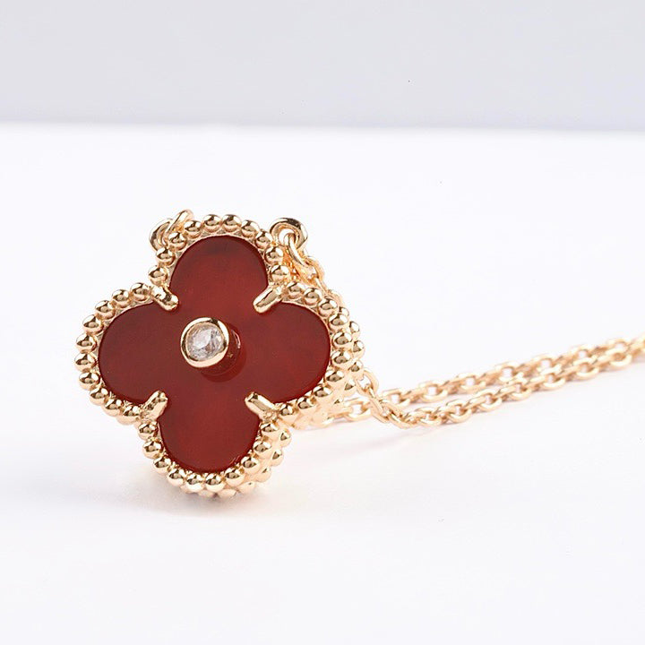 [Clara Jewels]CLOVER 15MM DIAMOND CARNELIAN NECKLACE