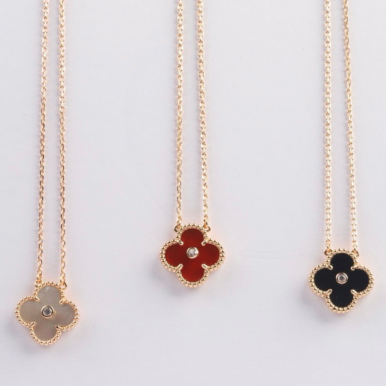 [Clara Jewels]CLOVER 15MM DIAMOND CARNELIAN NECKLACE