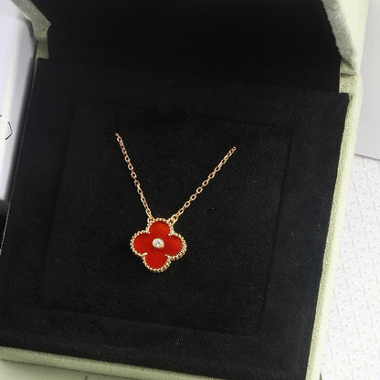 [Clara Jewels]CLOVER 15MM DIAMOND CARNELIAN NECKLACE