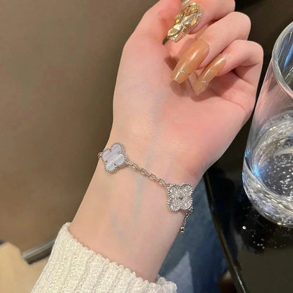 [Clara Jewels] CLOVER 5 MOTIF PURPLE CHALCEDONY BRACELET COLLECTION