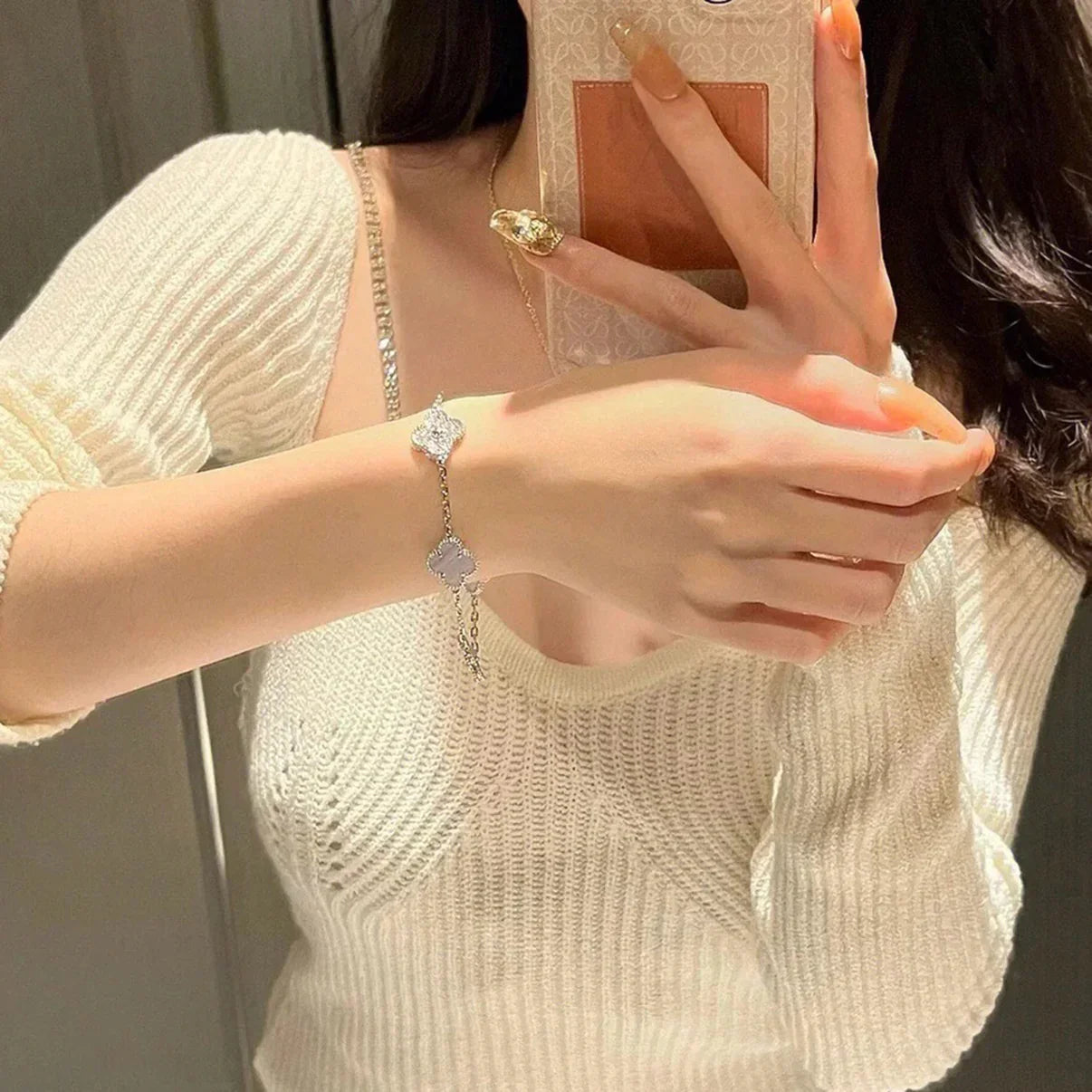 [Clara Jewels] CLOVER 5 MOTIF PURPLE CHALCEDONY BRACELET COLLECTION