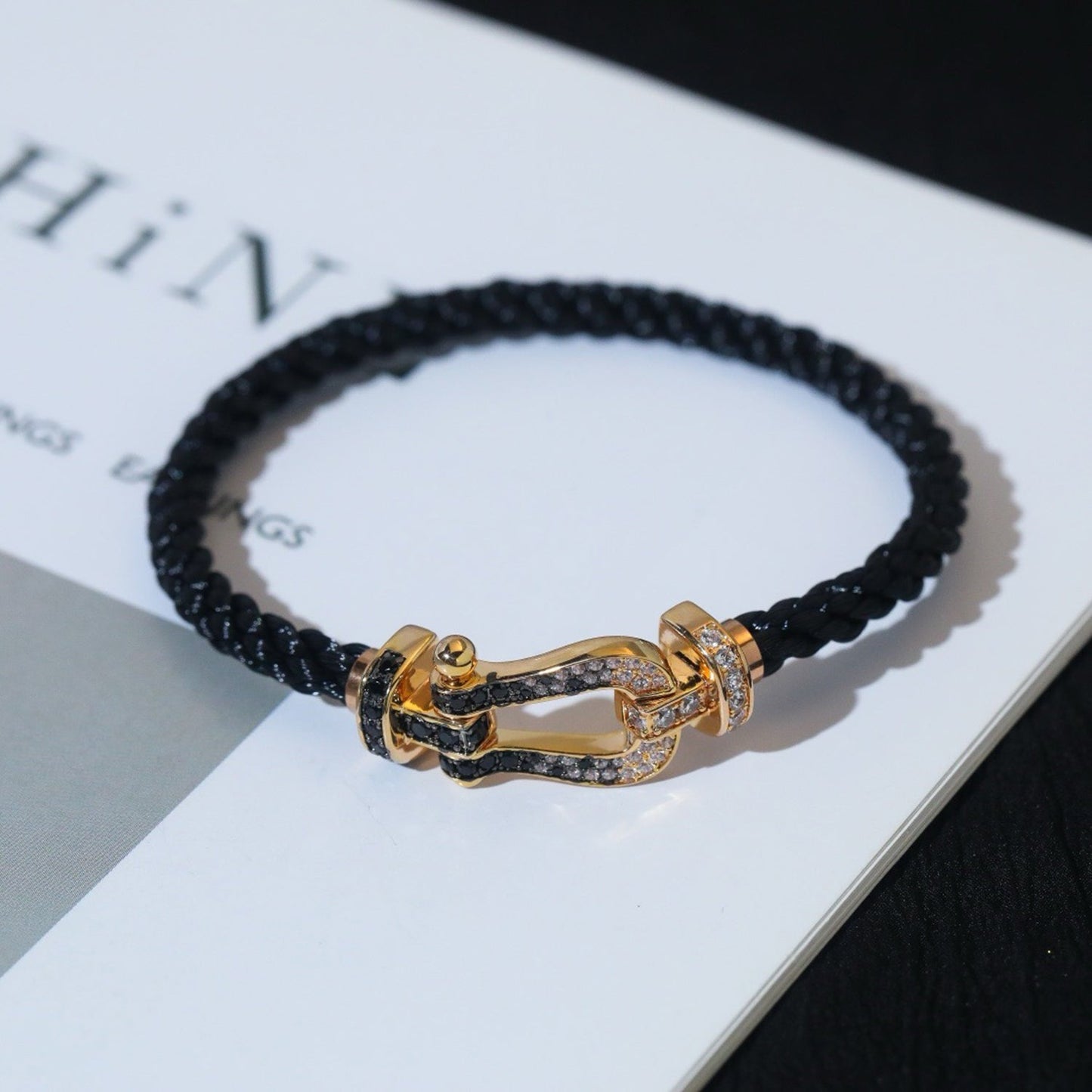 [Clara Jewels]FORCE LARGE HORSESHOE BLACK WHITE DIAMOND BRACELET ROSE GOLD