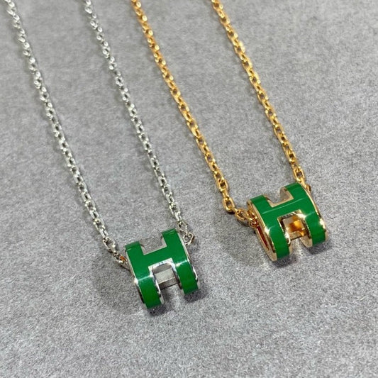 [Clara Jewels]POP H GREEN NECKLACE SILVER AND GOLD