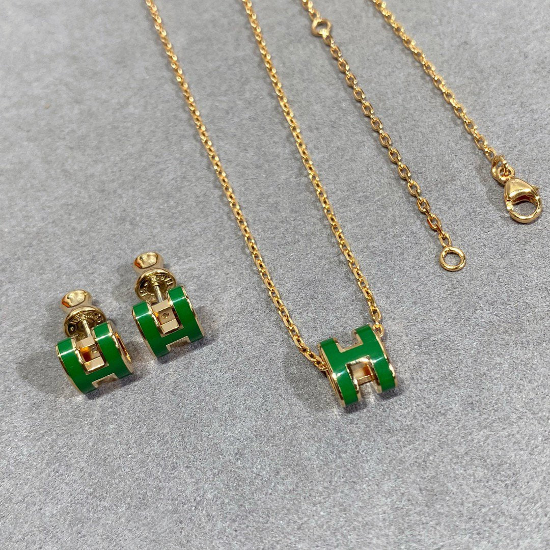 [Clara Jewels]POP H GREEN NECKLACE SILVER AND GOLD