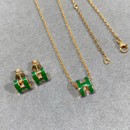 [Clara Jewels]POP H GREEN NECKLACE SILVER AND GOLD