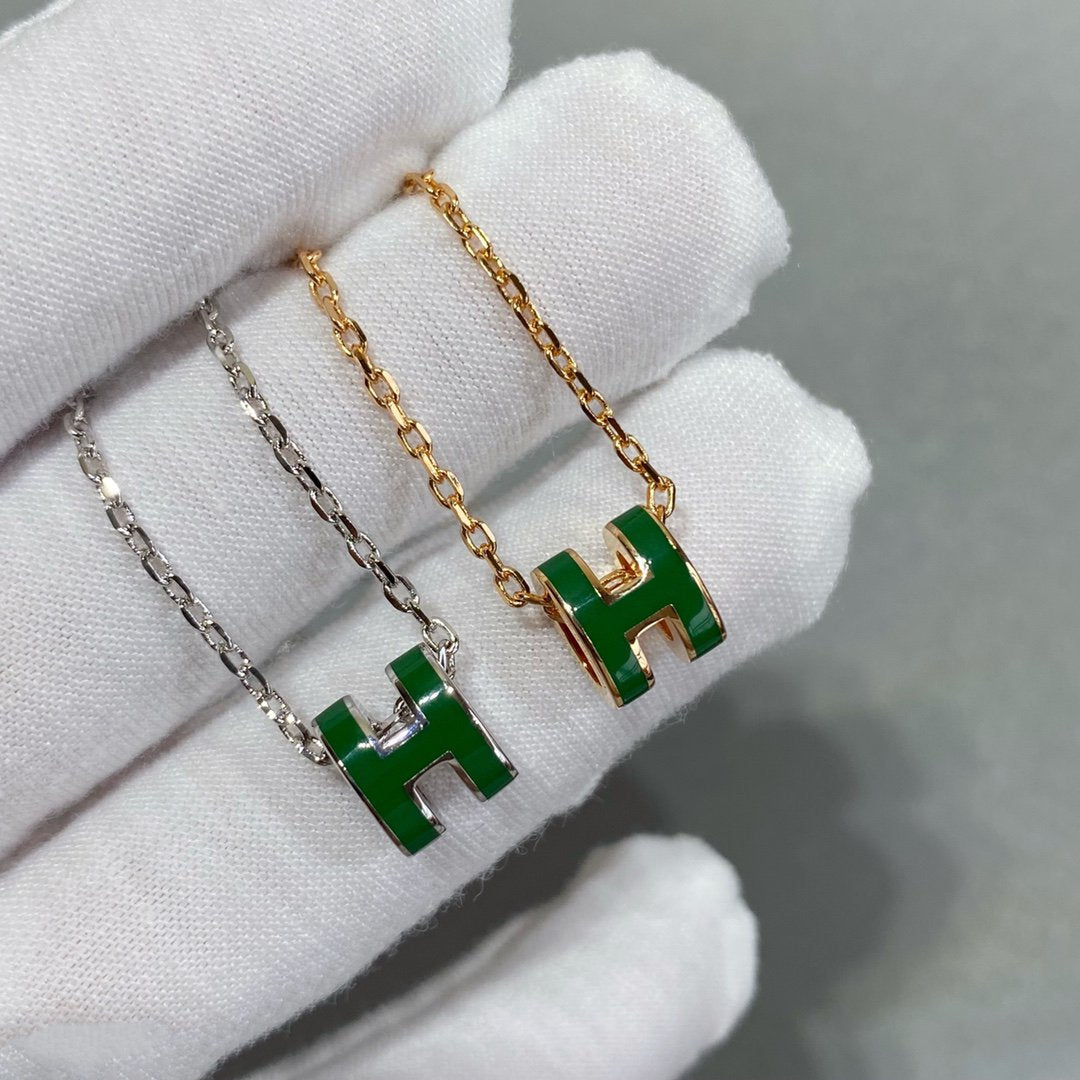 [Clara Jewels]POP H GREEN NECKLACE SILVER AND GOLD