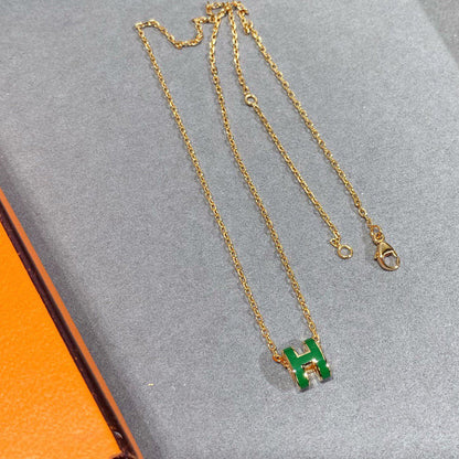 [Clara Jewels]POP H GREEN NECKLACE SILVER AND GOLD