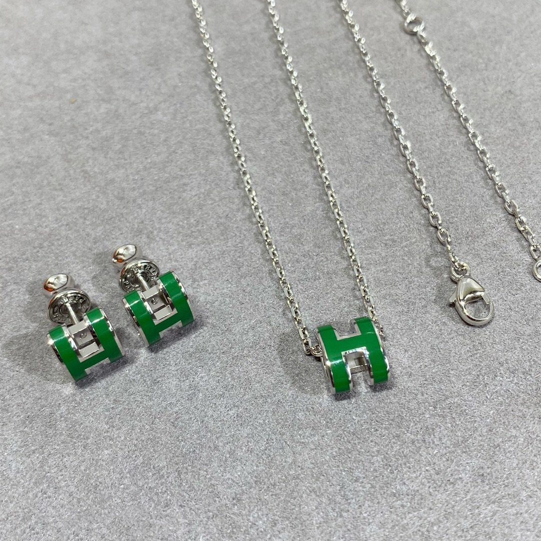 [Clara Jewels]POP H GREEN NECKLACE SILVER AND GOLD