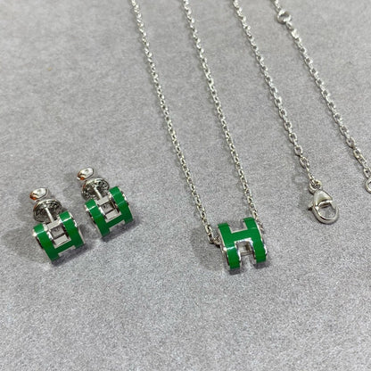[Clara Jewels]POP H GREEN NECKLACE SILVER AND GOLD
