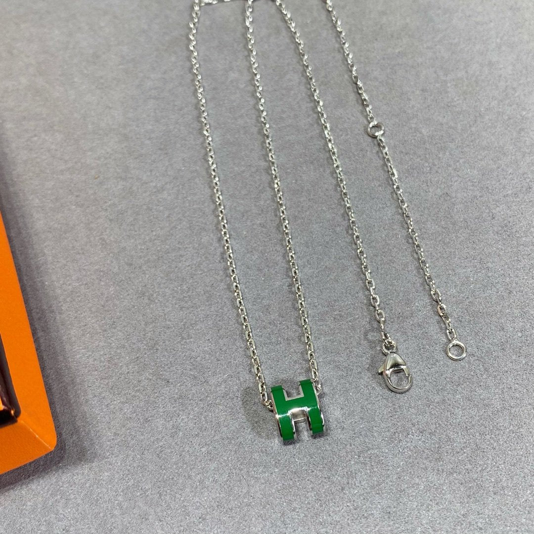 [Clara Jewels]POP H GREEN NECKLACE SILVER AND GOLD