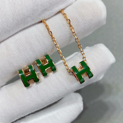 [Clara Jewels]POP H GREEN NECKLACE SILVER AND GOLD