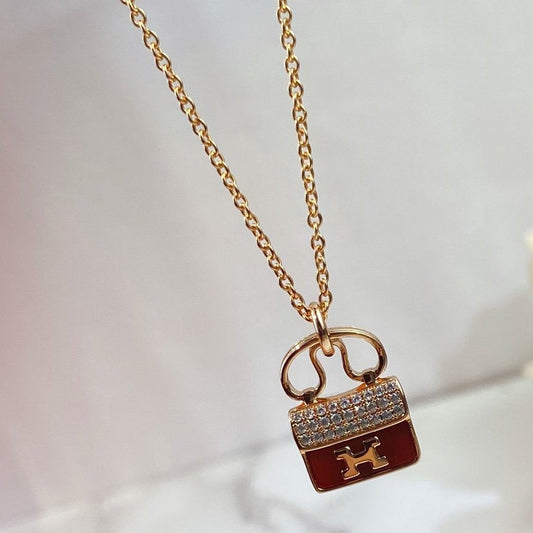 [Clara Jewels]CONSTANCE RED PEDANT PINK GOLD NECKLACE