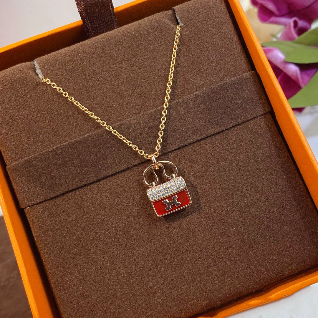 [Clara Jewels]CONSTANCE RED PEDANT PINK GOLD NECKLACE