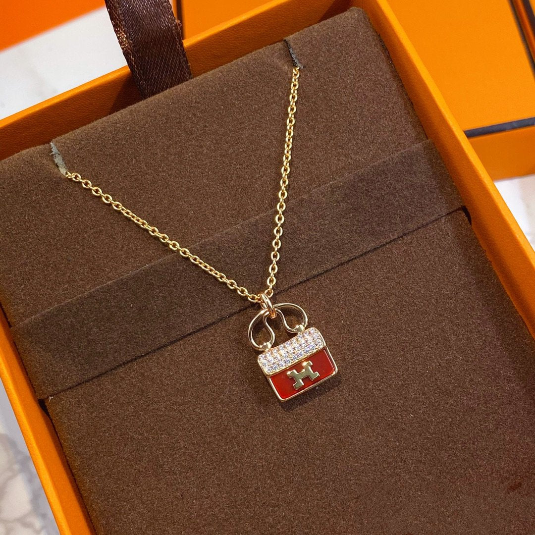 [Clara Jewels]CONSTANCE RED PEDANT PINK GOLD NECKLACE