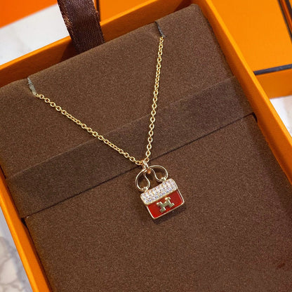 [Clara Jewels]CONSTANCE RED PEDANT PINK GOLD NECKLACE