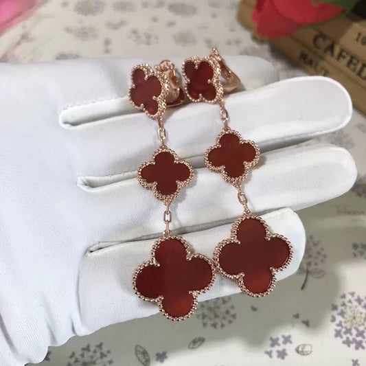 [Clara Jewels]CLOVER 3 MOTIF CARNELIAN DROP EARRINGS