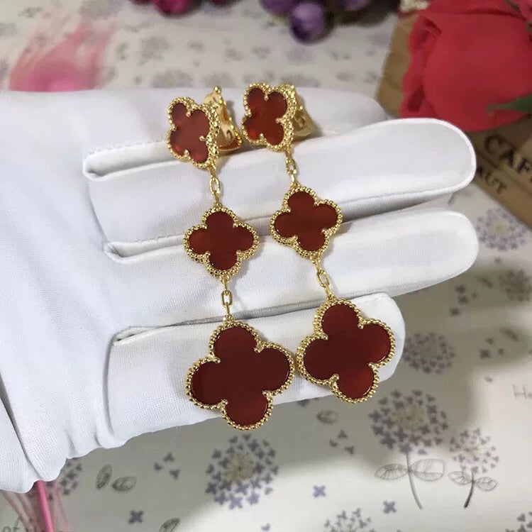 [Clara Jewels]CLOVER 3 MOTIF CARNELIAN DROP EARRINGS
