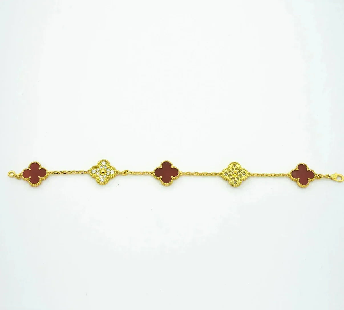 [Clara Jewels] CLOVER 5 MOTIF RED CORNELIAN BRACELET COLLECTION