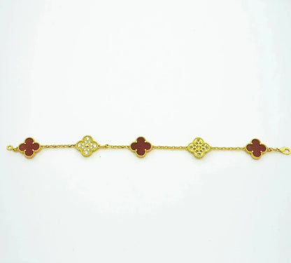 [Clara Jewels] CLOVER 5 MOTIF RED CORNELIAN BRACELET COLLECTION