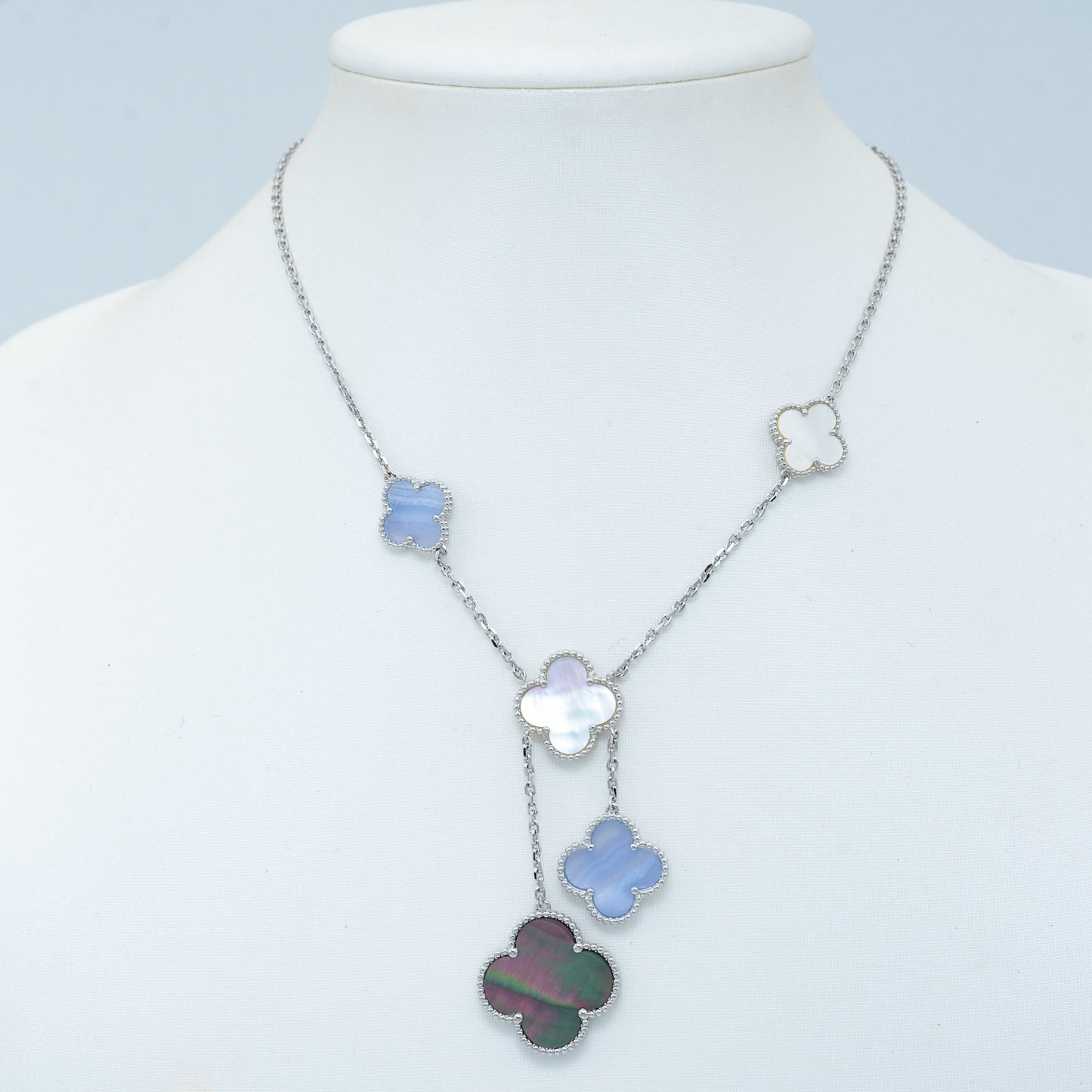 [Clara Jewels]CLOVER MOP CHALCEDONY NECKLACE SILVER 6 MOTIF