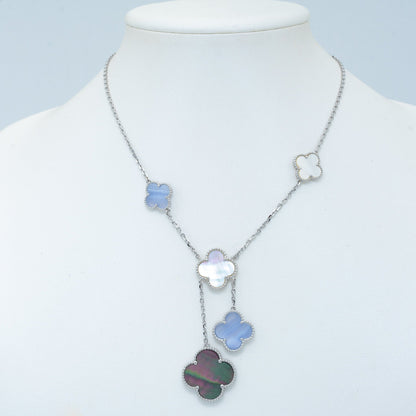 [Clara Jewels]CLOVER MOP CHALCEDONY NECKLACE SILVER 6 MOTIF