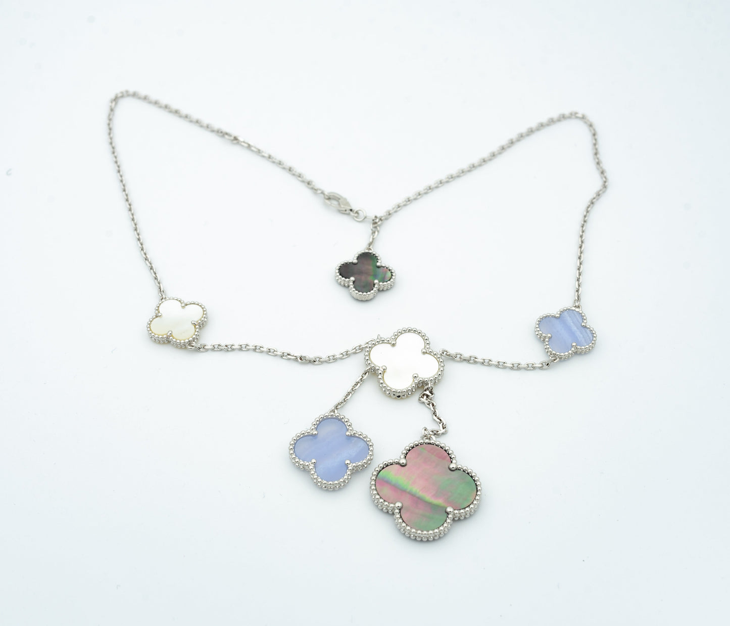 [Clara Jewels]CLOVER MOP CHALCEDONY NECKLACE SILVER 6 MOTIF