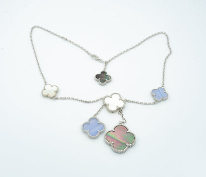 [Clara Jewels]CLOVER MOP CHALCEDONY NECKLACE SILVER 6 MOTIF