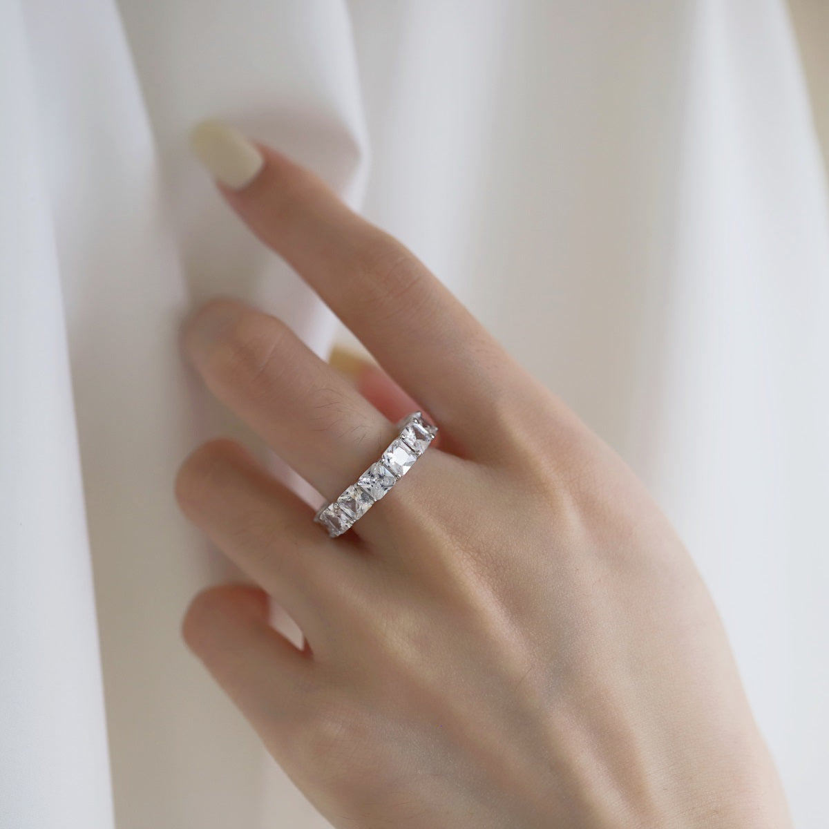 [Clara Jewels]Elegant Princess Cut Tennis Ring