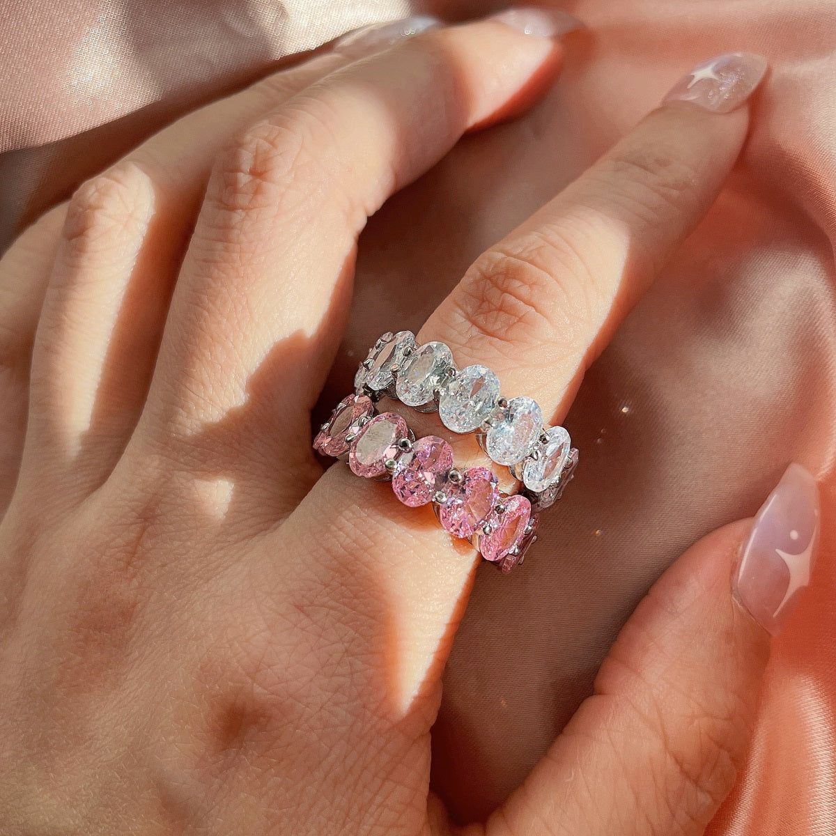 [Clara Jewels]Dainty Elongated Cushion Cut Tennis Ring