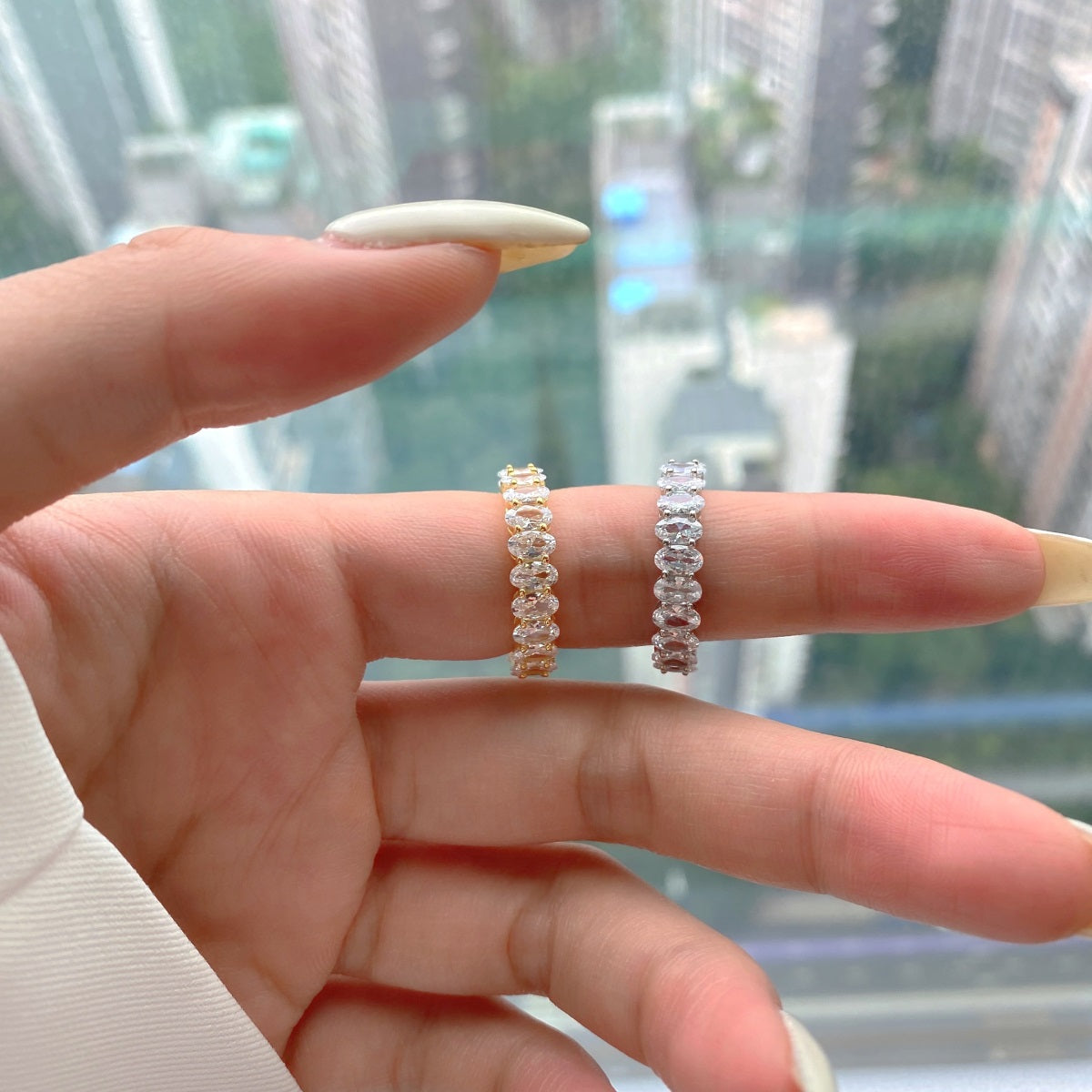 [Clara Jewels]Ornate Oval Cut Tennis Ring
