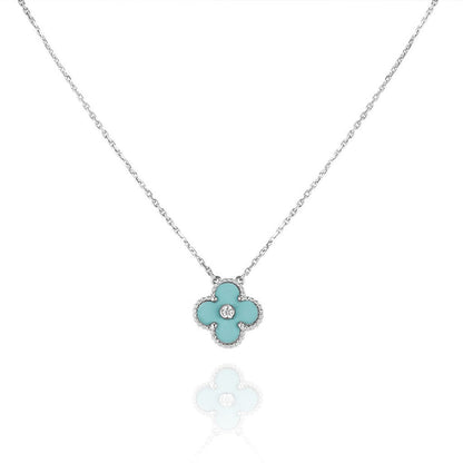 [Clara Jewels]CLOVER 1 DIAMOND LIGHT BLUE SILVER NECKLACE