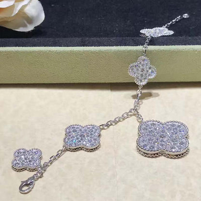 [Clara Jewels]CLOVER 6 MOTIFS SILVER DIAMOND BRACELET