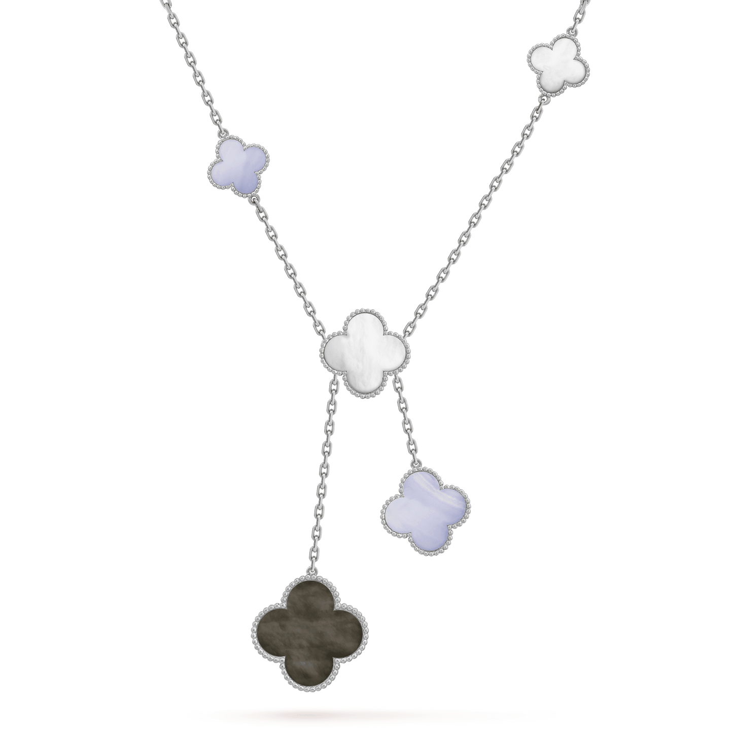 [Clara Jewels]CLOVER MOP CHALCEDONY NECKLACE SILVER 6 MOTIF