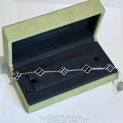 [Clara Jewels]CLOVER 5 MOTIF VEINED ONYX BRACELET SILVER
