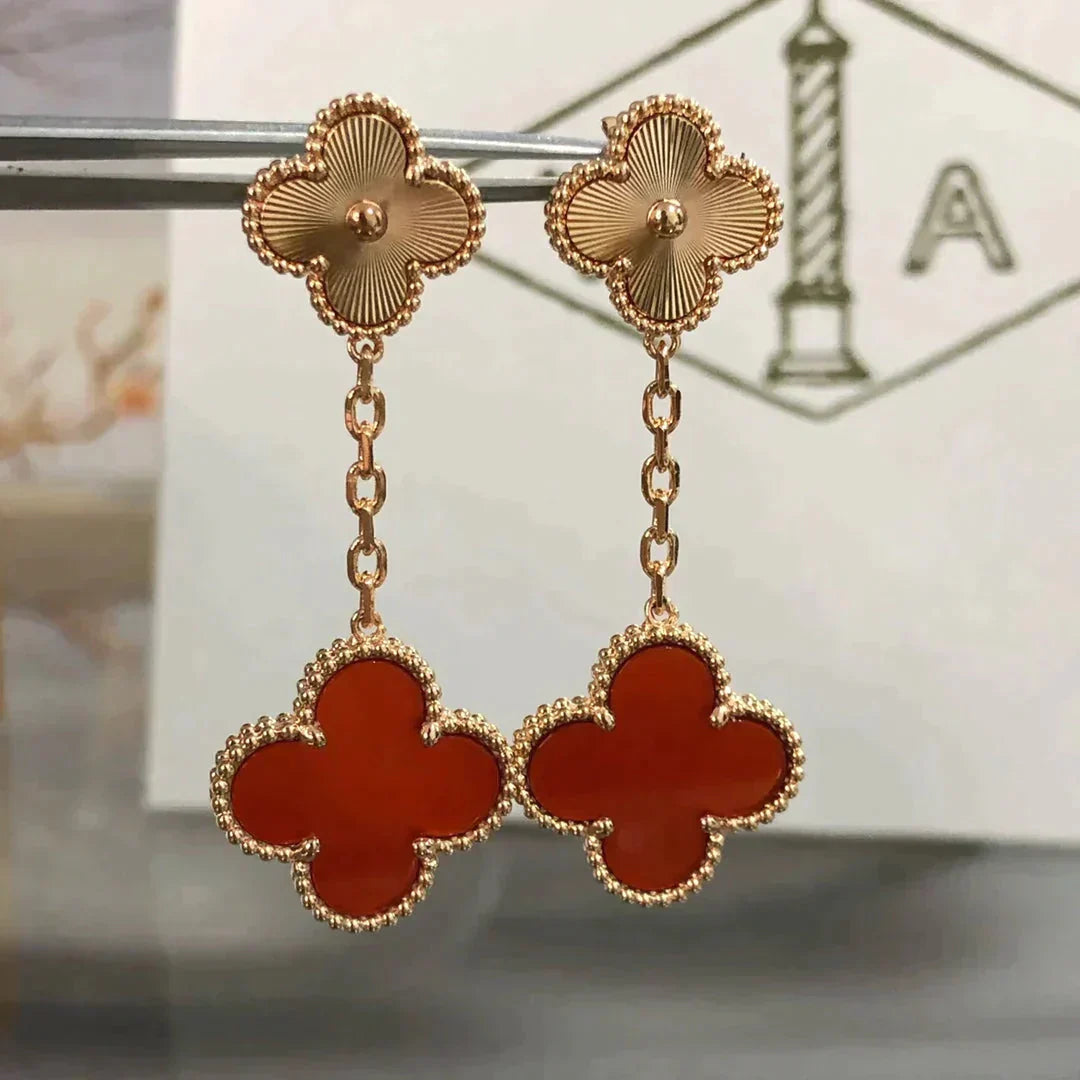 [Clara Jewels]CLOVER 2 MOTIF  LASER CARNELIAN EARRINGS