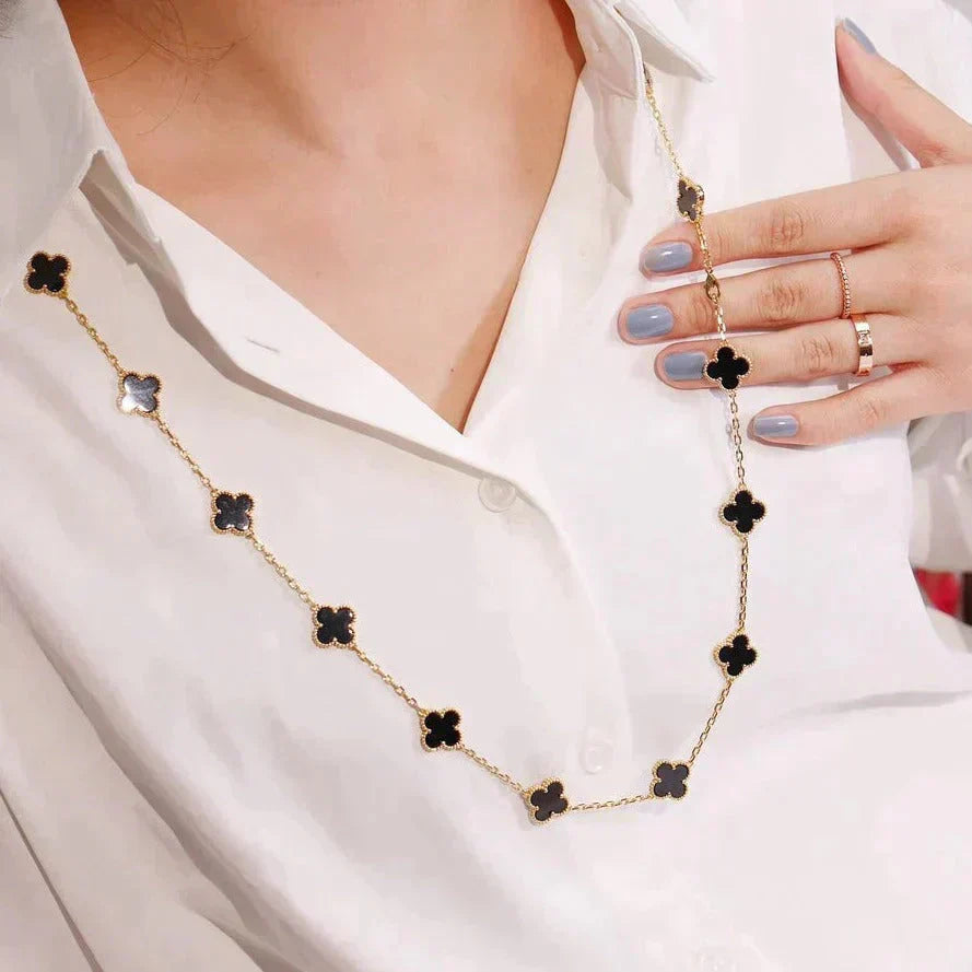 [Clara Jewels]CLOVER 20 MOTIFS ONYX NECKLACE