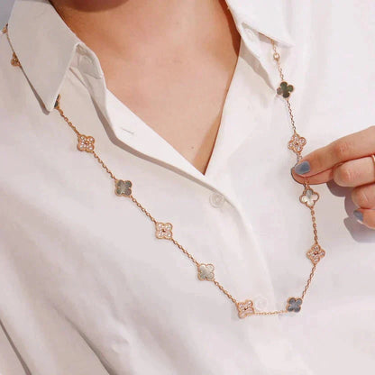 [Clara Jewels]CLOVER 20 MOTIFS DARK MOP DIAMOND  NECKLACE